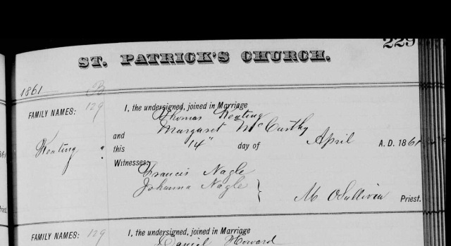 St. Patrick's Church Register of Marriages
